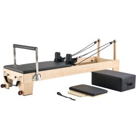 Pilates Reformer Machine, Wooden Pilates Workout Equipment for Home Gym Studio Use, Pilates Bed with Dual Resistance- Spring & Cord