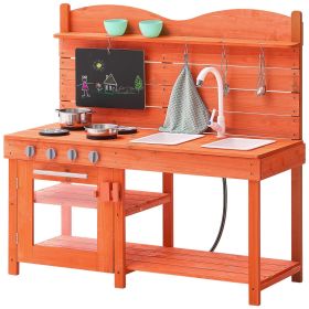 Mud Kitchen for Kids, Wooden Toy Play Kitchen Set, Outdoor Toddler Grocery Store Playset for Boys & Girls, Pretend Play Kitchen with Stoves, Sink
