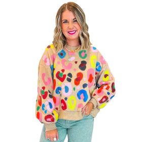 Winter Leopard Print Printed Crew Neck Sweatshirt (Option: Khaki-S)