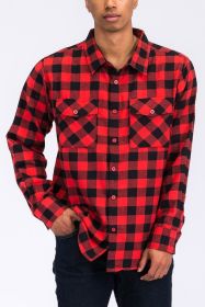 Regular Fit Checker Plaid Flannel Long Sleeve (Color: BLACK RED, size: 2XL)