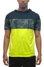 Camo and Solid Design Block Hooded Shirt (Color: Black, size: XL)