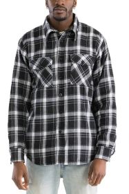 Mens Quilted Padded Flannel (Color: BLACK WHITE, size: XL)