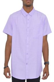 Weiv Men's Casual Short Sleeve Solid Shirts (Color: LILAC, size: 2XL)
