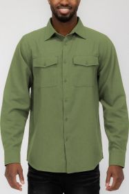 Weiv Mens Solid Flannel Shirt (Color: Olive, size: L)