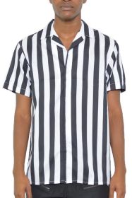 MENS SHORT SLEEVE STRIPED BUTTON DOWN PRINT SHIRT (Color: MULTI, size: M)