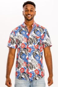 Hawaiian Print Button Down Shirt (Color: MULTI, size: S)