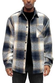Flannel Shirt Jacket Checkered Plaid Shacket (Color: Black, size: XL)