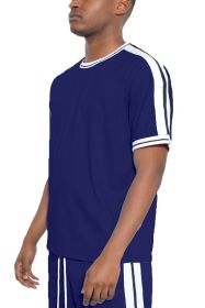 Striped Tape Short Sleeve T-shirt (Color: Navy, size: S)