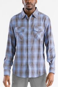 LONG SLEEVE FLANNEL FULL PLAID CHECKERED SHIRT (Color: SKY GREY, size: S)