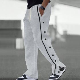 Men's Baggy Sweatpants Side Striped Track Pants Drawstring Waist Wide Leg Straight Lounge Pants with Pockets (Color: Grey, size: XL)